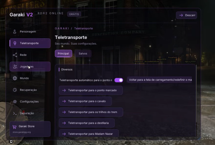 Interface do Garaki Menu